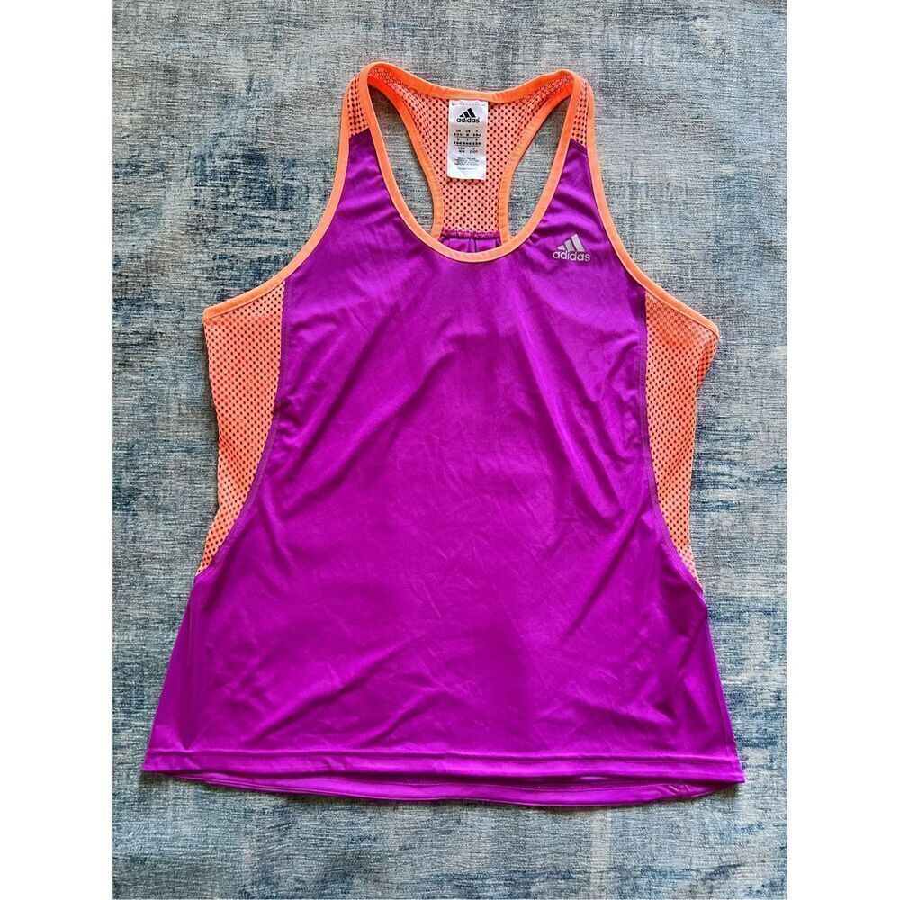 Adidas Purple Orange Mesh Panel Racerback Athletic Tank Top Medium